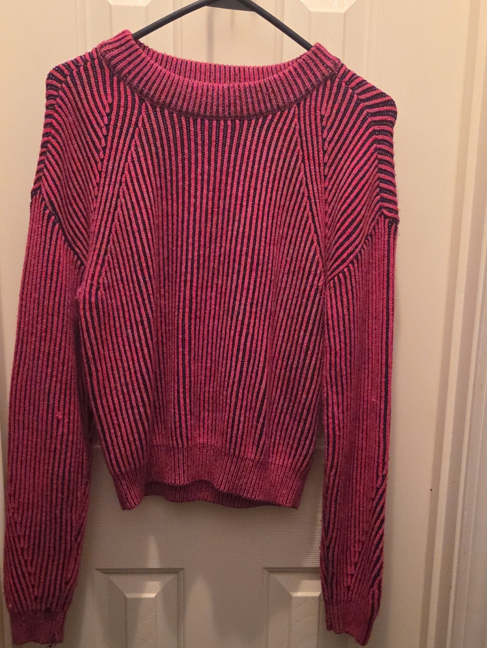 No Boundaries Pink and Black Striped Crewneck Sweater